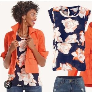 Cabi cap sleeve tiered layer orange floral blossom top size small